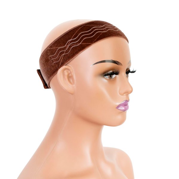 Wig Grip Band Flexible Velvet Scarf Adjustable Wig Comfort Band Headband Wig Comfort Non-Slip Adjustable Fasten Wig Bands with Wavy Silicone (Brown)