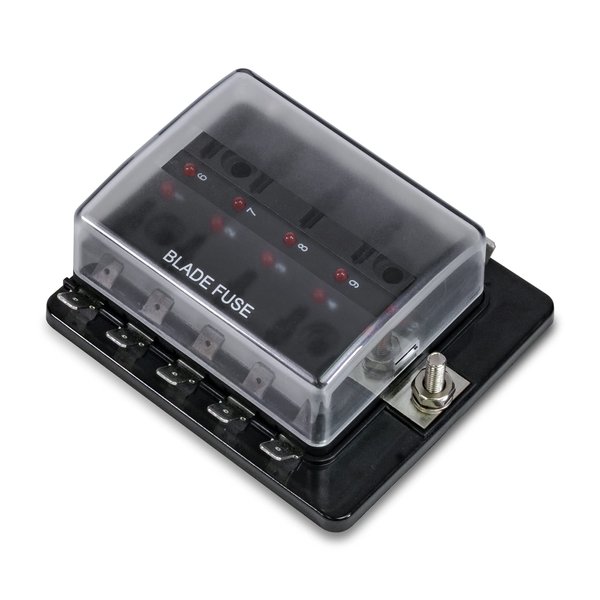 True Mods 10 Way Blade Fuse Box for Automotive [ATC/ATO Blade Fuses] [100 Amp][LED Indicator] [Protection Cover] [10-30V DC; 12V] Auto Marine Fuse Block