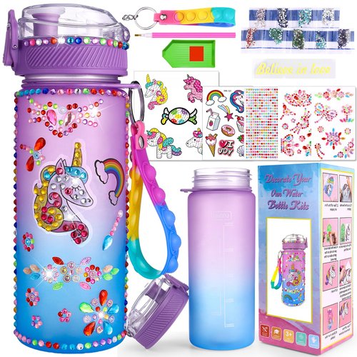 VteePck Kids Water Bottle for Girls Toys for Ages 5 6 7, Stickers Decorate Water Bottle Kits, Unicorn Gifts Decorations Water Bottle for Kids Activitie, Arts and Crafts for Kids Ages 8-12