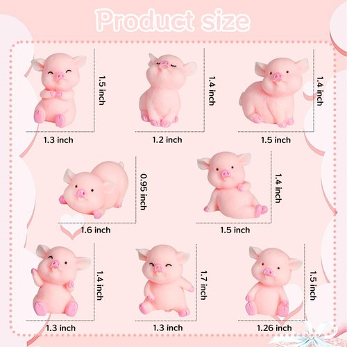 8pcs Miniature Pig Figurines, Pig Cake Topper Cupcake topper, Mini Pig Cerdo Characters Toy, Pig Cake Decorations for Kids Birthday Baby Shower Pig Theme Party Supplies