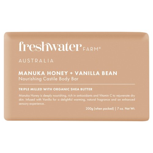 Freshwater Farm Australia Nourishing Castile BODY BAR | Manuka Honey + Vanilla Bean | Natural Ingredients | Triple-Milled Soap Bars With Organic Shea Butter