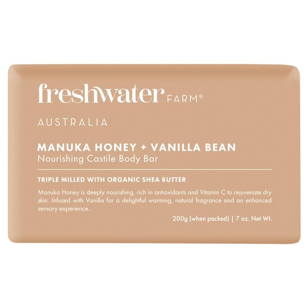 Freshwater Farm Australia Nourishing Castile BODY BAR | Manuka Honey + Vanilla Bean | Natural Ingredients | Triple-Milled Soap Bars With Organic Shea Butter