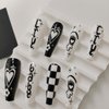 Coffin Press on Nails Long Black White Fake Nails with Checkerboard Design False Nails Artificial Acrylic Glue on Nails Tip Ballerina Stick on Nails For Women Girls 24Pcs…