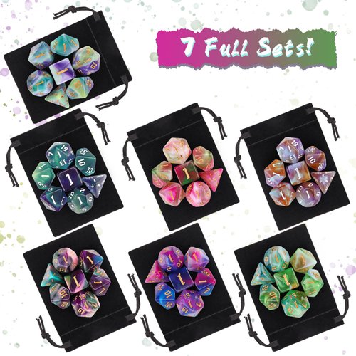 Surhugvy DND Dice Set, 7 X 7 (49 Pieces) Polyhedral Dice Set for Dungeons and Dragons DND RPG MTG Table Games with 7 Pack Black Bags