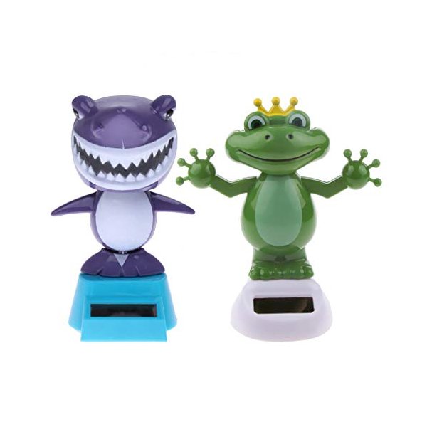 KODORIA 2pcs Solar Powered Dancing Toys Swinging Animated Bobble Head Dancer Toy Car Decor Ornament Frog + Shark