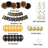 Black Gold Birthday Party Decorations Kit - Happy Birthday Banner, Spiral Charm，Paper Flower Ball, Latex Balloon and Confetti Balloons for Girls Boys Birthday Party Supplies