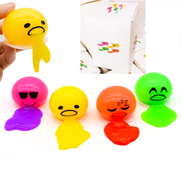 LBKKC Easter Basket Stuffers Vomiting Egg Stress Ball, Puking Egg, Vomiting & Sucking Lazy Egg Yolk, Novelty Stress Relief Squeeze Toys Funny Gifts, Fidget Prank Toy 4 Colors