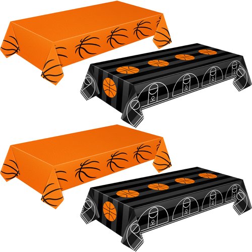 Mixweer Basketball Plastic Tablecloth Basketball Party Disposable Table Cover Basketball Pattern Party Supplies Plastic Basketball Theme Table Cover Rectangle Grass Decoration 54 x 108 Inch (4 Pcs)