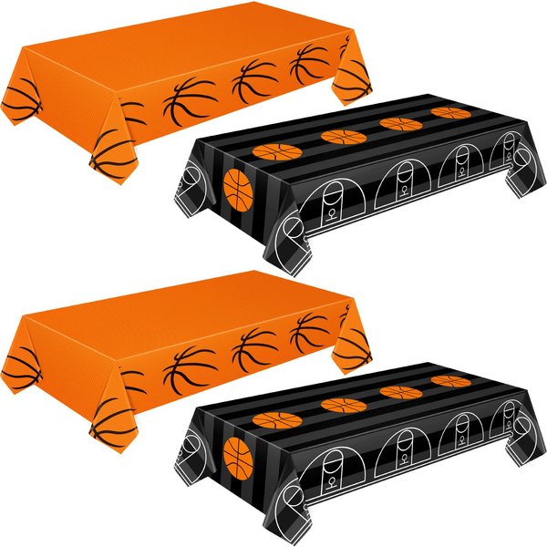 Mixweer Basketball Plastic Tablecloth Basketball Party Disposable Table Cover Basketball Pattern Party Supplies Plastic Basketball Theme Table Cover Rectangle Grass Decoration 54 x 108 Inch (4 Pcs)
