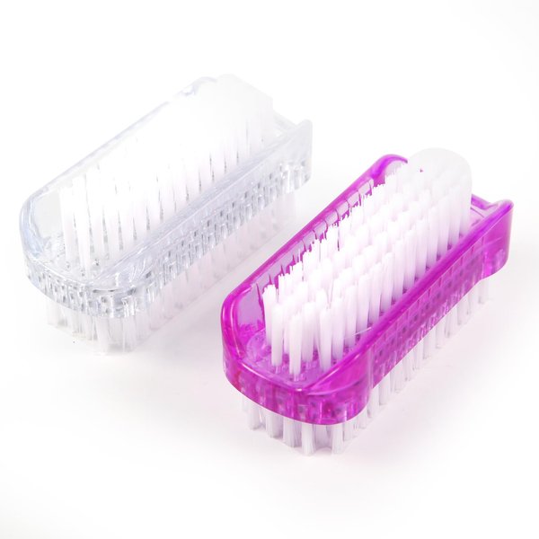 2pcs Two Sided Nail Scrubber Brush, Multifunction Fingernail Cleaning Brush Portable Nail Brush Cleaner for Cleaning Cuticles Fingernails Toes (White, Purple)