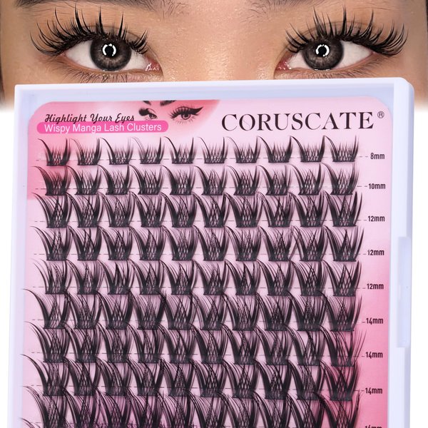 Wispy Lash Clusters Manga Eyelash Clusters, Natural Individual Lashes C Curl Spiky Cluster Eyelash Extensions, 8-16 mm False Eyelashes Anime Lash Extension Natural Look DIY Lashes by CORUSCATE
