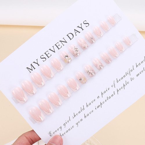 IMRAIN Press on Nails Short Square Fake Nails White French Tips Glossy False Nails Cute Bling Glitter Nails Press ons Gel Glue on Nails Full Cover Flower Stick on Acrylic Nails for Women Girls