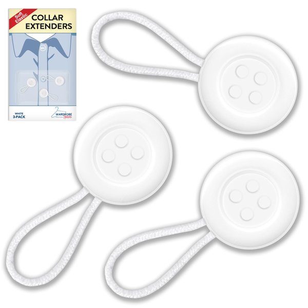 Collar Extenders for Mens Shirts (Soft Elastic Design 3-Pack) Neck Relief for Tight Collars for Dress Shirts - White Button Expanders by Wardrobe Hackers