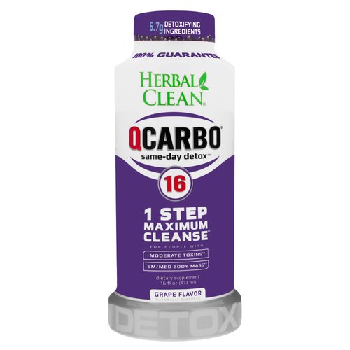 Herbal Clean QCarbo16 Detox Cleanse, Premium Same-Day Detox, Grape Flavor, 16 Fl Oz