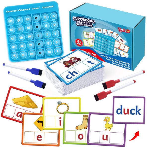 Torlam CVCC & CCVC Word Games, Sight Words Flash Cards Spelling Reading Learning Phonics Games for Kids, Speech Therapy Toy, Kindergarten Classroom Must Have Learning Activities Homeschool Supplies