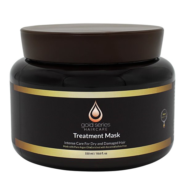 Gold Series Treatment Mask – Deep Hydrating Argan Oil Hair Mask for Dry Damaged, Color Treated and Curly Hair Enriched with Keratin – Sulfate Free Natural Hair Repair Treatment, 18.6oz