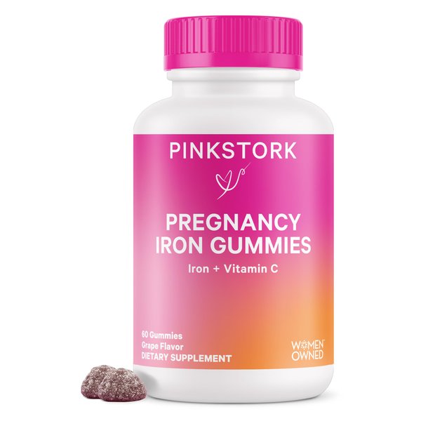 Pink Stork Prenatal Iron Supplement Gummies for Women - 20 mg Iron Gummy with Vitamin C - Grape Chewable for Iron Deficiency, Energy, & Blood Builder - 60 Gummy Chews