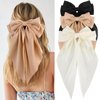 VELSCRUN Hair Bows for Women - 3Pcs Big Hair Clips in White, Black, Brown - Silky Satin Hair Barrettes with Oversized Long Tail - Hair Accessories for Long Hair, Curly, Wavy, Fine, Thick - Gift