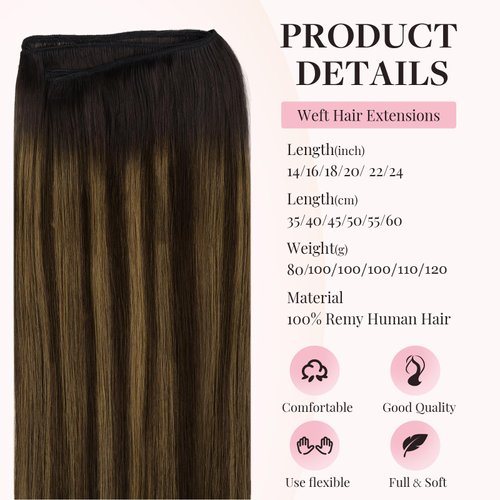 MAXITA Sew in Hair Extensions Real Human Hair 18 Inch 100g Balayage Dark Brown Mixed Chestnut Brown Weft Hair Extensions Human Hair Double Weft Hairpieces Soft Stright Nutural Hair for Women