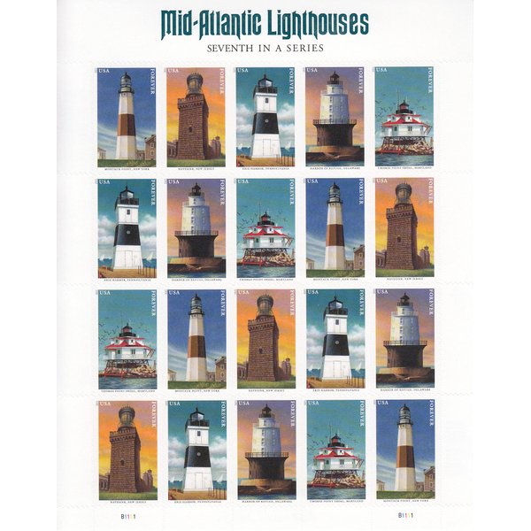 USPS Mid Atlantic Lighthouses Sheet of 20 Forever Postage Stamps American Lighthouses Scott 5621-25