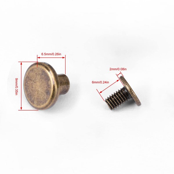 20Pcs Flat Leather Rivets Chicago Binding Screws Posts Assortment Kit for Scrapbook Photo Albums Leather Repair (6.5mm)