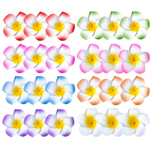 24 Pack Hawaiian Flower Hair Clips, 2.5 Inch Plumeria Foam Hair Accessories Clip for Women, Hawaii Tropical Party Decorations, Beach Pool Vacation Outfit, Luau Party Supplies favors, Bridal Wedding