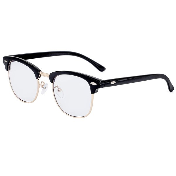 Kursan Blue Light Blocking Glasses for Women Men Semi-Rimless Frame Fake Nerd Eyeglasses (Bright Black Gold)