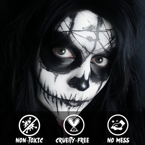 nsxsu Halloween Makeup Kit, White + Black Face Paint 110g(3.9oz ), Face Painting Kit for Kids and Adults, Body Paint Kit with Brushes for Halloween SFX Makeup Cosplay Skull Clown Art Theater