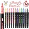 OLINGYOU Outline Markers, 12 Colors Shimmer Markers Set, Self Outline Metallic Outline Marker Pen Set for Art, Drawing, Doodling, Card Making, Greeting Cards, DIY Crafts