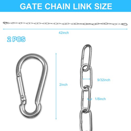 Utoolmart 2 Pack Gate Chain Lock for Outdoor Fence with Spring Hooks, 5/32 x 42 Inch Stainless Steel Chains, Easy to Open and Close Safety Gate Chain Link for Barn Chain, Livestock Gate, Ranch