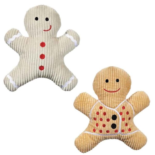 Dog Toy Spice Scented Gingerbread Man Cookie Plush Squeakers Holiday Play Pet Gift 7" (Set of Both Toys)