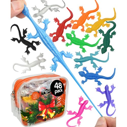 UpBrands 48 Super Stretchy Lizard Toys 3" Bulk Set, 12 Colors, Gecko Kit for Birthday Party Favors for Kids, Goodie Bags, Easter Egg Basket Stuffers, Pinata Filler, Classroom Prizes
