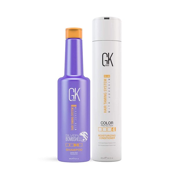 GK HAIR Global Keratin Moisturizing Conditioner 300ml, with Silver Bombshell Shampoo 280ml, for Blonde and Gray Hair