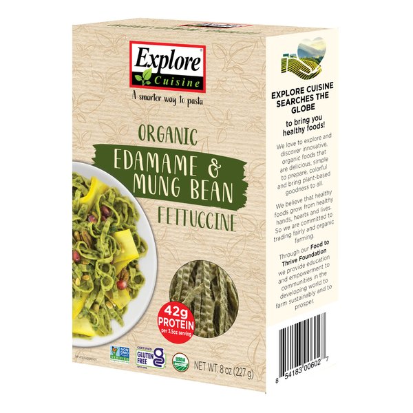 Explore Cuisine Organic Edamame & Mung Bean Fettuccine - 8 oz, Pack of 2 - Easy-to-Make Pasta - High in Plant-Based Protein - Non-GMO, Gluten Free, Vegan, Kosher - 8 Total Servings