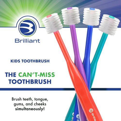 Brilliant Oral Care Kids Toothbrush with Soft Bristles and Round Head, for a Child Approved, Easy to Use All-Around Clean Mouth, Ages 5-9 Years, Purple, 1 Pack