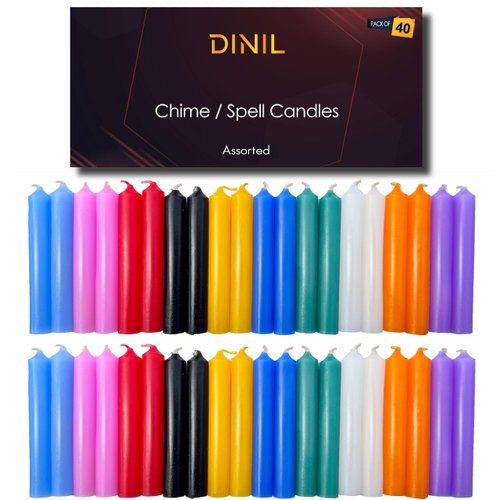 Dinil – Spell & Chime Candles (40 Assorted Color) – 4" x 1/2" Premium Mini Taper Candles for Rituals, Birthdays, Altar, Spells, Chime Candles (Assorted)
