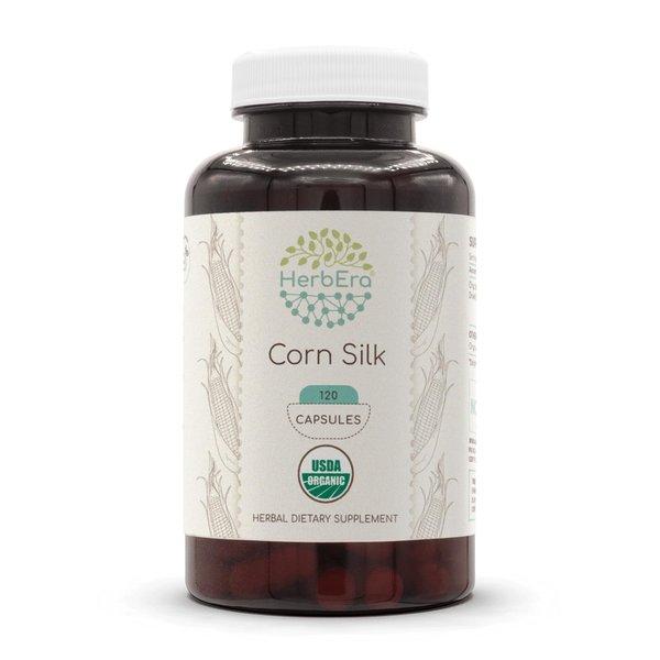 HerbEra Corn Silk 120 Capsules, 500 mg, USDA Organic Corn Silk (Zea Mays) Dried Silk (120 Capsules)