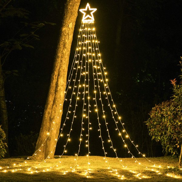 PUHONG Christmas Decoration Outdoor Star String Lights,16.4Ft Christmas Tree Toppers Lights 320 LED 8 Memory Modes with 14" Lighted Star for Halloween Christmas New Year Holiday Birthday(Warm White)