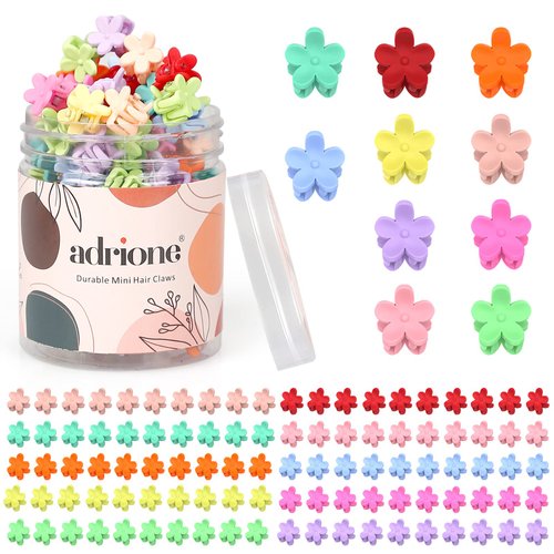 ADRIONE Mini Flower Hair Clip Flower Clips for Hair 100 Pack, Baby Hair Clips Toddler Hair Clips for Fine Hair Colorful Small Flower Hair Clips for Women Girls Bangs Strong Grip Tiny Flower Hair Clips