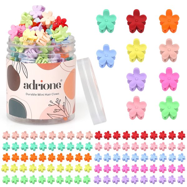 ADRIONE Mini Flower Hair Clip Flower Clips for Hair 100 Pack, Baby Hair Clips Toddler Hair Clips for Fine Hair Colorful Small Flower Hair Clips for Women Girls Bangs Strong Grip Tiny Flower Hair Clips