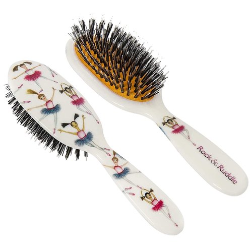 Rock & Ruddle Natural Mixed Boar Bristle Hair Brush for Women and Kids (Small 6.9") - Perfect for Wet or Dry Hair, Detangling Smoothing Blowdrying - Designed & Made in UK - Ballet Dancers Design