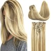GOO GOO Clip in Hair Extensions Real Human Hair, 12inch 85g 7Pcs, 16/22 Light Blonde Highlighted Golden Blonde, Remy Human Hair Extensions Clip ins for Women, Natural Human Hair