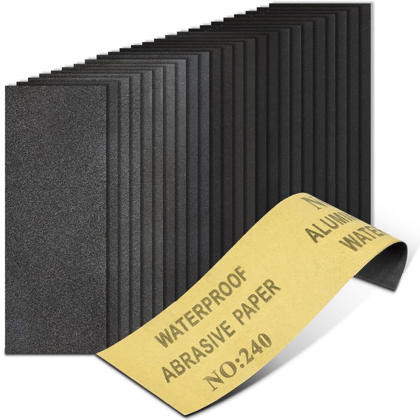 20PCS Sand Paper 240 Grit Sandpaper Sheets, 9 x 3.6 Inch Wet Dry Sandpaper Sheets, Sand Paper for Metal, Wood Furniture, Automotive and Crafts