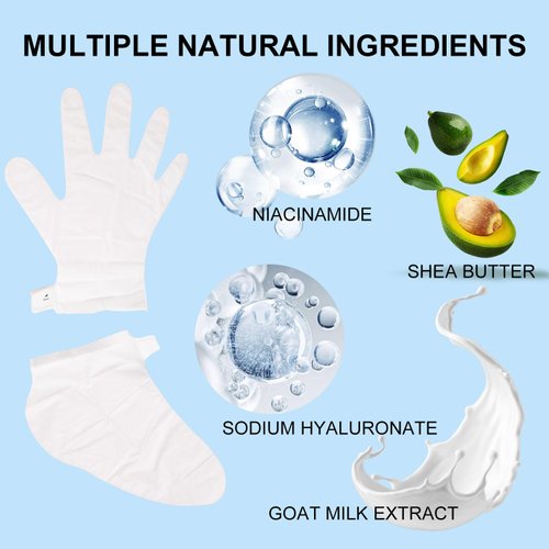 ROUSE Hand and Foot Mask Set, 3 Pack Foot Mask & 3 Pack Hand Mask for Dry Cracked Hand Heel, Moisturizing Glove & Socks with Nicotinamide + Shea Butter + Goat Milk