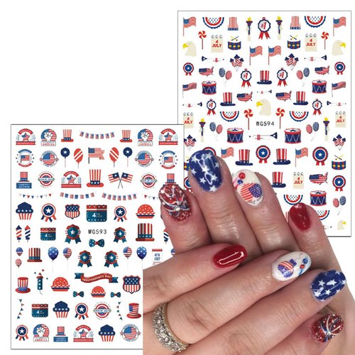 8 Sheets 4th of July Nail Art Stickers 3D Self-Adhesive Independence Day Nail Decals USA Flag Patriotic Nail Stickers Stars Stripes Eagle Nail Design Memorial Day Nail Supplies for Women Nail Decor
