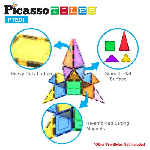 PicassoTiles 12pc Magnetic Building Block Set Equilateral Triangle Magnet Tiles Construction Toy STEM Learning Kit Educational Playboards Pretend Play Stacking Blocks Child Brain Development PTE01