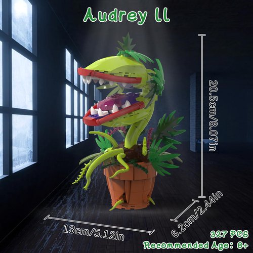 Little Shop of Horrors Audrey 2 Piranha Plant Building Blocks Compatible with Lego Sets for Boys 8-14, Adults and Christmas, 327 Pcs Openable Mouth Cannibal Flower Monster, Creative Gift for Movie Fan