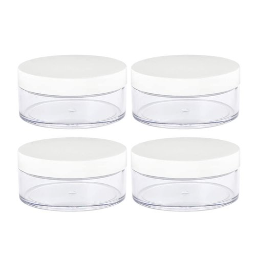 AKOAK Capacity 50 ml(1.69 oz) Empty Reusable Plastic Loose Powder Compact Container DIY Makeup Powder Case with Sifter and Lined Screw Lid,White Lid,Pack of 4