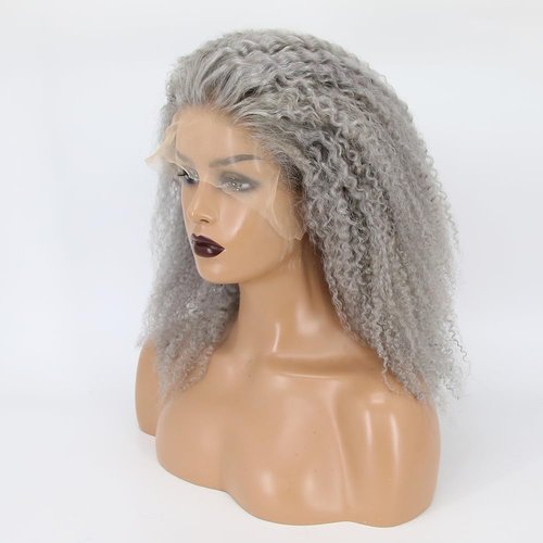 zigzag hair Afro Curly Human Hair Wig Grey 13x6 Lace Front Wigs Human Hair for Black Women Ash Curly Afro Wig Pre Plucked Hairline 150% Density with Baby Hair (14 Inch, Grey)