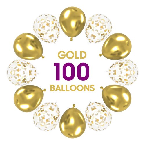 OWill 100pcs Balloons Glitter Metallic Gold Confetti 12 Inches Gold Latex Balloons, Glitter Gold Confetti Balloons for Birthday Baby Shower Wedding Party Supplies Arch Garland Decoration